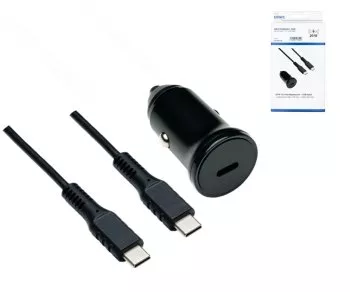 Încărcător rapid USB auto 20W C, inclusiv cablu C, încărcător auto USB, cablu de încărcare C la C de 1,50 m, cutie DINIC